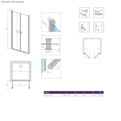 Radaway Eos DWD I drzwi prysznicowe 70 cm wnękowe chrom/szkło przezroczyste 137783-01-01