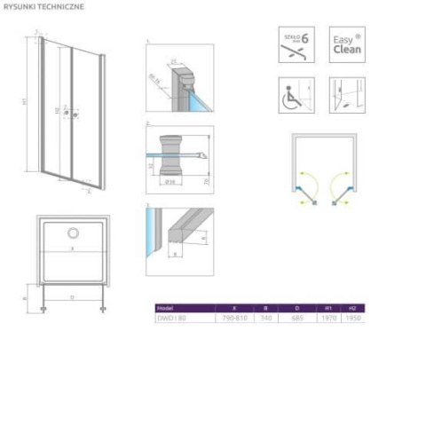 Radaway Eos DWD I drzwi prysznicowe 80 cm wnękowe chrom/szkło przezroczyste 137713-01-01