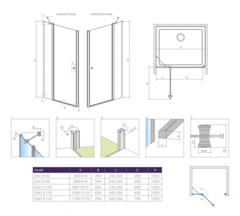 Radaway Eos DWJ II drzwi prysznicowe 110 cm wnękowe prawe chrom/szkło przezroczyste 13799443-01R