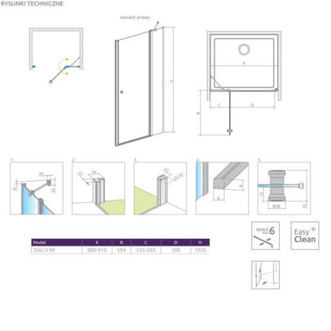 Radaway Eos DWJ II drzwi prysznicowe 90 cm wnękowe prawe chrom/szkło przezroczyste 13799441-01R