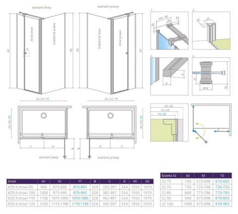 Radaway Eos KDS II drzwi prysznicowe 90 cm lewe chrom/szkło przezroczyste 13799481-01L
