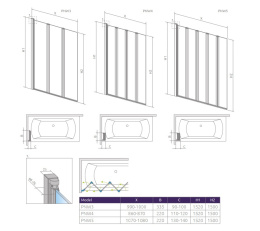 Radaway Eos PNW5 parawan nawannowy 107 cm chrom/szkło przeroczyste 1205501-101