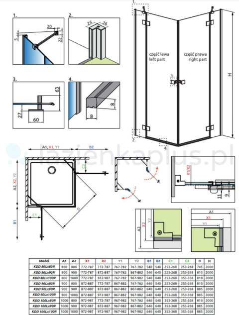 Radaway Essenza New KDD kabina prysznicowa część prawa 90x90 cm kwadratowa 1385060-01-01R