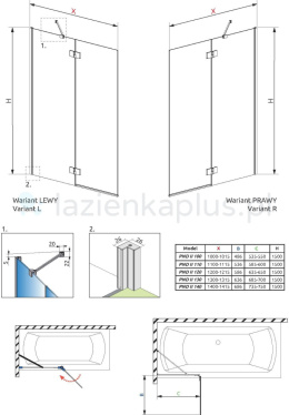 Radaway Essenza New PND II parawan nawannowy 110 cm prawy chrom/szkło przezroczyste 110002110-01-01R