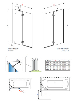 Radaway Essenza New PND II parawan nawannowy 120 cm lewy chrom/szkło przezroczyste 110002120-01-01L