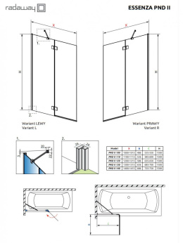 Radaway Essenza New PND II parawan nawannowy 120 cm prawy chrom/szkło przezroczyste 110002120-01-01R