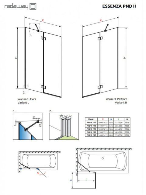Radaway Essenza New PND II parawan nawannowy 120 cm prawy chrom/szkło przezroczyste 110002120-01-01R Radaway Essenza New PND II parawan nawannowy 120 cm prawy chrom/szkło przezroczyste 110002120-01-01R