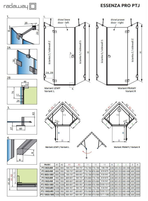 Radaway Essenza Pro Brushed Gold Walk-In ścianka prysznicowa 100 cm złoty szczotkowany/szkło przezroczyste 10103100-99-01