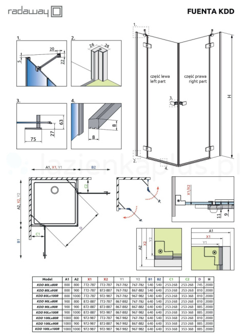 Radaway Fuenta Chrome KDD kabina prysznicowa część lewa 80 cm chrom połysk/szkło przezroczyste 1384061-01-01L