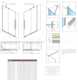Radaway Furo Brushed Gold PND II drzwi parawanu 53,8 cm lewe złoty szczotkowany/szkło przezroczyste 10109538-99-01L
