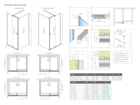 Radaway Furo KDJ RH drzwi prysznicowe 44,2 cm lewe chrom/szkło przezroczyste 10104442-01-01LU