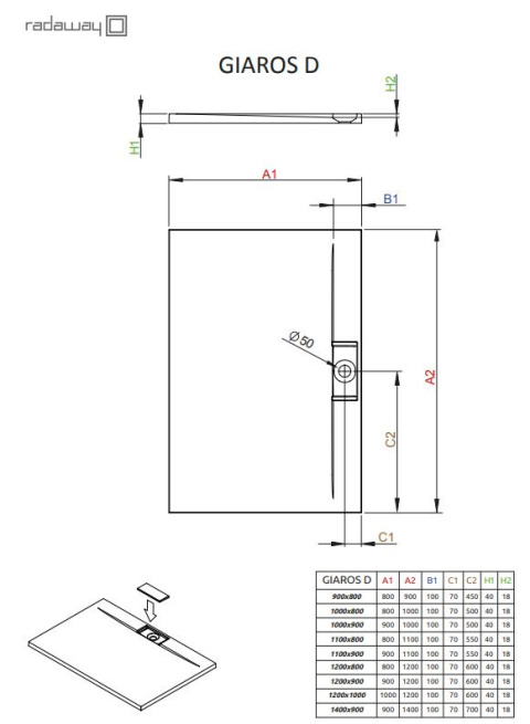 Radaway Giaros brodzik prostokątny 140x90 cm biały MKGD1490-03 Radaway Giaros brodzik prostokątny 140x90 cm biały MKGD1490-03