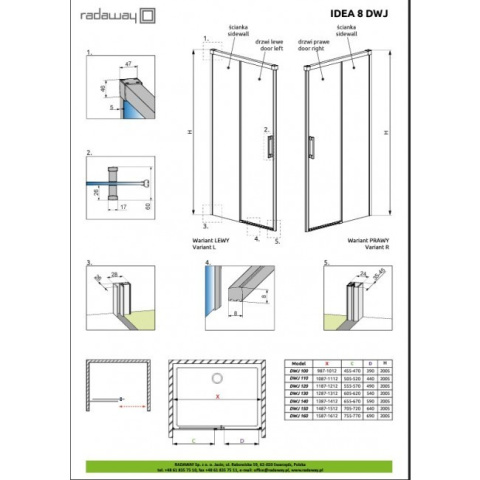 Radaway Idea Black 8 DWJ drzwi prysznicowe 52 cm rozsuwane czarny mat/szkło przezroczyste 10330520-54-01L