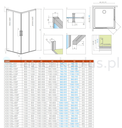 Radaway Idea Brushed Gold KDD drzwi prysznicowe 70 cm rozsuwane złoty szczotkowany/szkło przezroczyste 387065-99-01R
