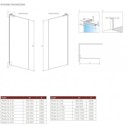 Radaway Modo SL Brushed Copper II ścianka prysznicowa 85 cm miedź szczotkowana/szkło przezroczyste 10319085-93-01L