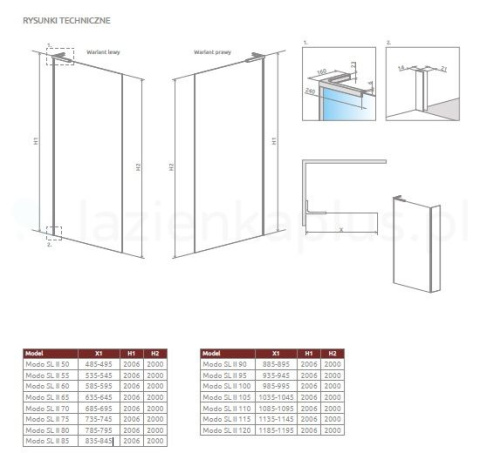 Radaway Modo SL Brushed Nickel II ścianka prysznicowa 85 cm nikiel szczotkowany/szkło przezroczyste 10319085-91-01R