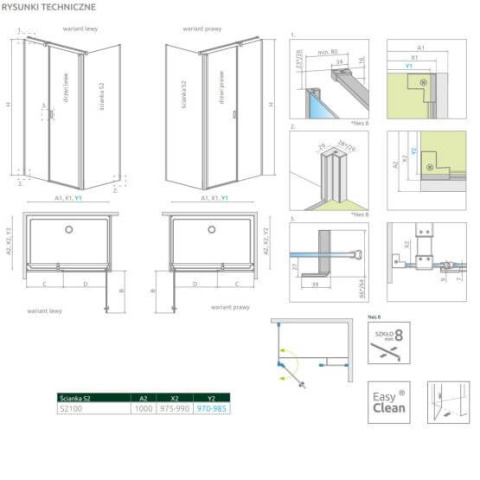 Radaway Nes 8 Black DWD II ścianka prysznicowa 100 cm czarny mat/szkło przezroczyste 10080100-54-01