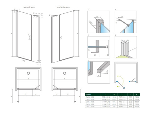 Radaway Nes 8 DWS drzwi prysznicowe 69 cm uchylne 10078110-01-01L