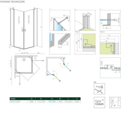 Radaway Nes Black KDD II drzwi prysznicowe 80 cm prawe czarny mat/szkło przezroczyste 10031080-54-01R