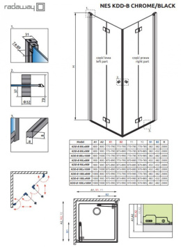 Radaway Nes KDD-B kabina prysznicowa część prawa 80x80 cm kwadratowa 10024080-01-01R