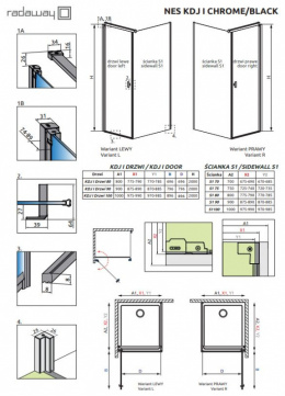 Radaway Nes KDJ I drzwi prysznicowe 80 cm prawe chrom/szkło przezroczyste 10022080-01-01R