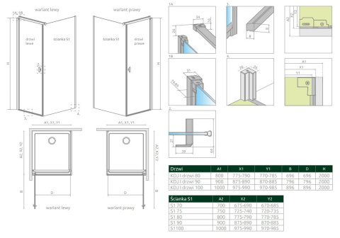 Radaway Nes KDJ I drzwi prysznicowe 90 cm lewe chrom/szkło przezroczyste 10022090-01-01L