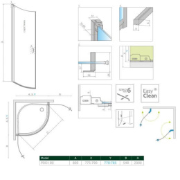 Radaway Nes PDD I kabina prysznicowa część prawa 80x80 cm półokrągła 10020080-01-01R