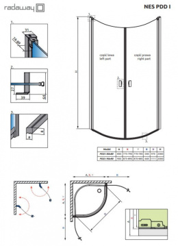 Radaway Nes PDD I kabina prysznicowa część prawa 90x90 cm półokrągła chrom połysk/szkło przezroczyste 10020090-01-01R