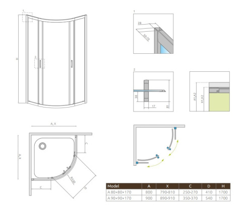 Radaway Premium Plus A 1700 kabina prysznicowa 80x80 cm półokrągła chrom połysk/szkło przezroczyste 30411-01-01N