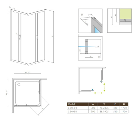 Radaway Premium Plus C 1700 kabina prysznicowa 90x90 cm kwadratowa chrom/szkło brązowe 30451-01-08N