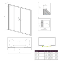 Radaway Vesta DWD parawan nawannowy 180 cm z drzwiami przesuwnymi 203180-06