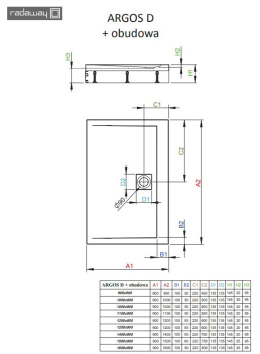 Radaway Argos D brodzik 140x90 cm prostokątny z nóżkami biały 4ADN914-02