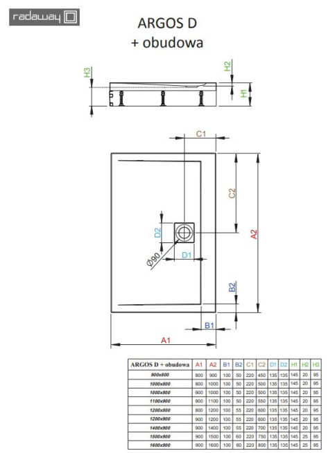 Radaway Argos D brodzik 140x90 cm prostokątny z nóżkami biały 4ADN914-02 Radaway Argos D brodzik 140x90 cm prostokątny z nóżkami biały 4ADN914-02