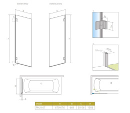 Radaway Carena PNJ I parawan nawannowy 67 cm lewy chrom/szkło przezroczyste 1202101-101L