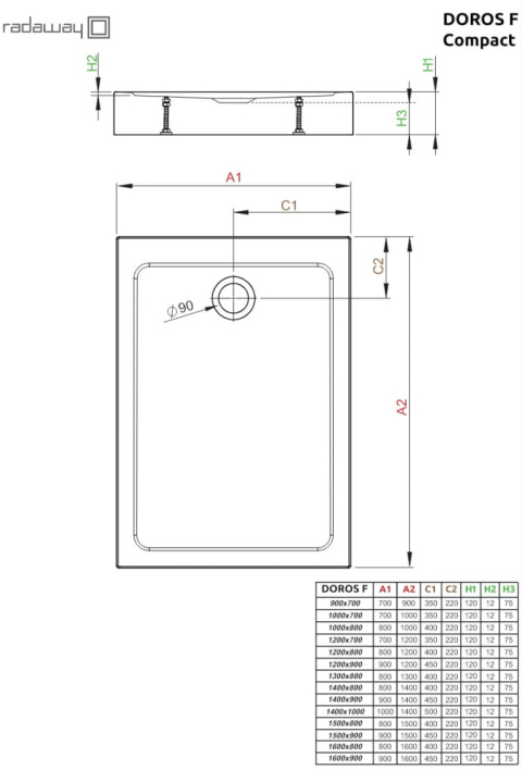 Radaway Doros F Compact brodzik prostokątny 160x90 cm biały SDRFP1690-05 Radaway Doros F Compact brodzik prostokątny 160x90 cm biały SDRFP1690-05