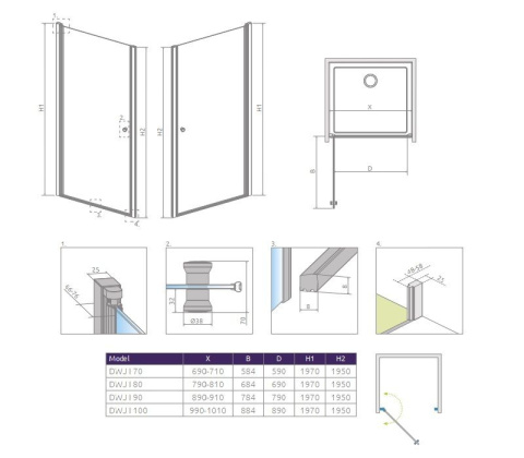 Radaway Eos DWJ I drzwi prysznicowe 80 cm wnękowe prawe chrom/szkło przezroczyste 137913-01-01R