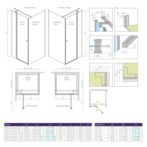 Radaway Eos KDJ II drzwi prysznicowe 80 cm prawe chrom/szkło przezroczyste 13799420-01R