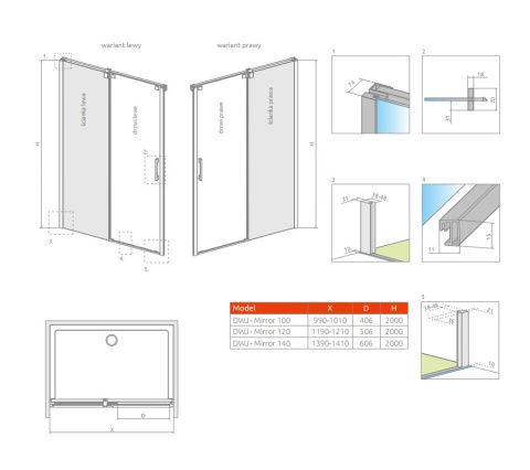 Radaway Espera DWJ ścianka prysznicowa 45 cm lewa chrom/szkło przezroczyste 380210-01L