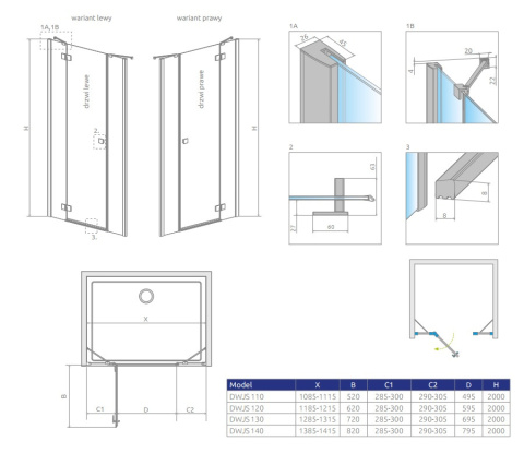 Radaway Essenza New DWJS drzwi prysznicowe 49,5 cm prawe chrom/szkło przezroczyste 385030-01-01R