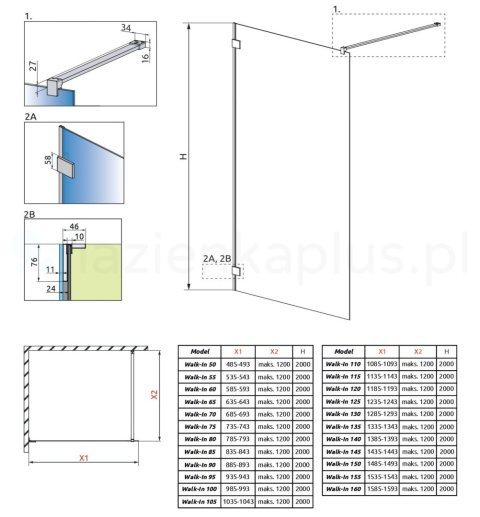 Radaway Essenza Pro Black Walk-In ścianka prysznicowa 90 cm wolnostojąca czarny mat/szkło przezroczyste 10103090-54-01