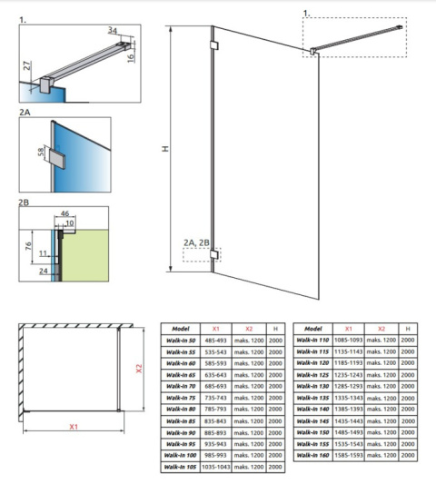 Radaway Essenza Pro Walk-In ścianka prysznicowa 120 cm wolnostojąca chrom/szkło przezroczyste 10103120-01-01