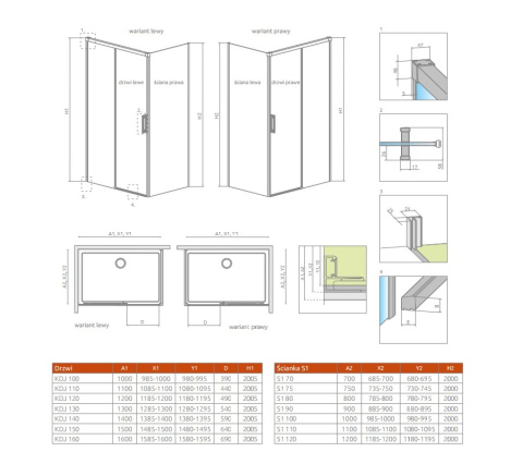 Radaway Idea Black KDJ ścianka prysznicowa 120 cm boczna lewa czarny mat/szkło przezroczyste 387054-54-01L
