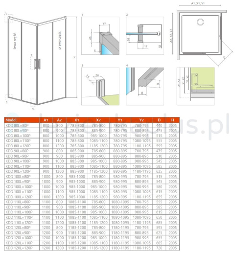 Radaway Idea KDD drzwi prysznicowe 80 cm lewe chrom/szkło przezroczyste 387061-01-01L