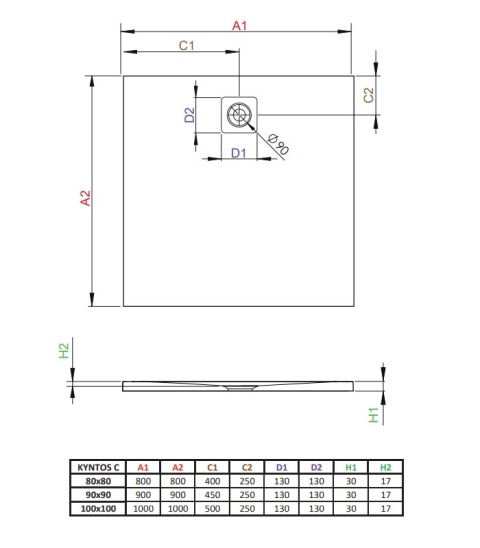 Radaway Kyntos C brodzik 90x90 cm kwadratowy cemento HKC9090-74