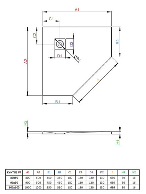 Radaway Kyntos PT brodzik pięciokątny 90x90 cm biały HKPT9090-04