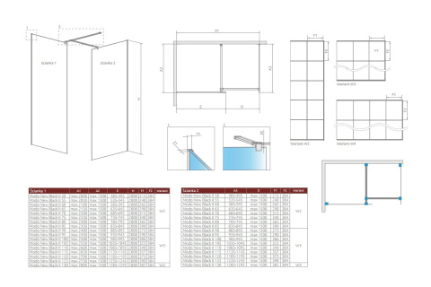 Radaway Modo New Black II Factory Walk-In ścianka prysznicowa 50 cm czarny mat/szkło factory 389054-54-55