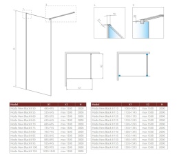 Radaway Modo New Black II Walk-In ścianka prysznicowa 60 cm wolnostojąca czarny mat/szkło przezroczyste 389064-54-01