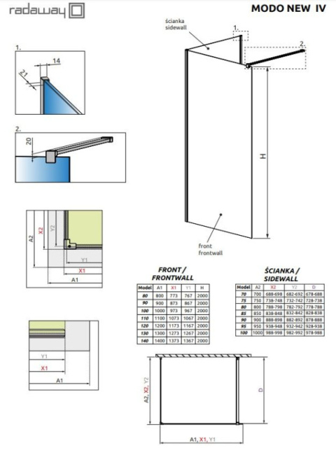 Radaway Modo New Black IV ścianka prysznicowa 100 cm frontowa czarny mat/szkło przezroczyste 389604-54-01