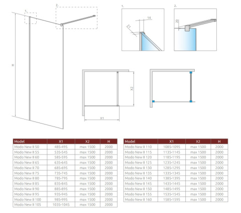 Radaway Modo New II Walk-In ścianka 60 cm chrom/szkło przezroczyste 389064-01-01