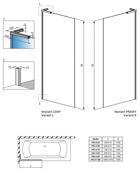 Wpisz KOD: PROMO - 10% Radaway Modo SL PNJ II parawan nawannowy 90 cm 1-częściowy chrom połysk/szkło przezroczyste 10316090-01-01L